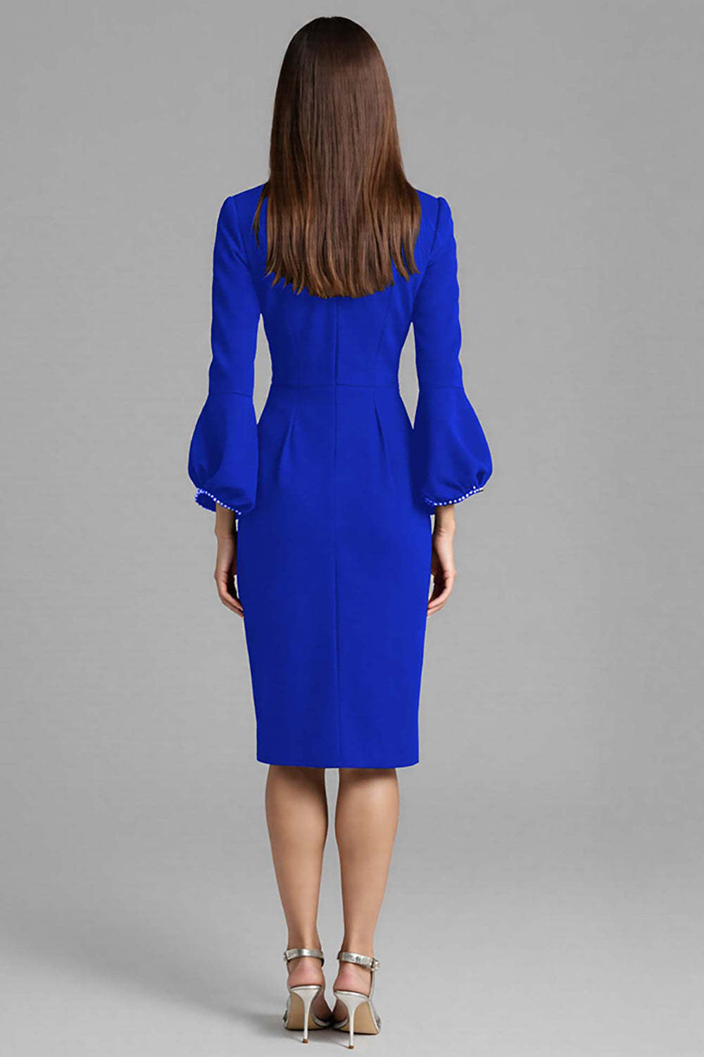 Royal Blue Bodycon Satin Bateau Neck Midi Work Dress