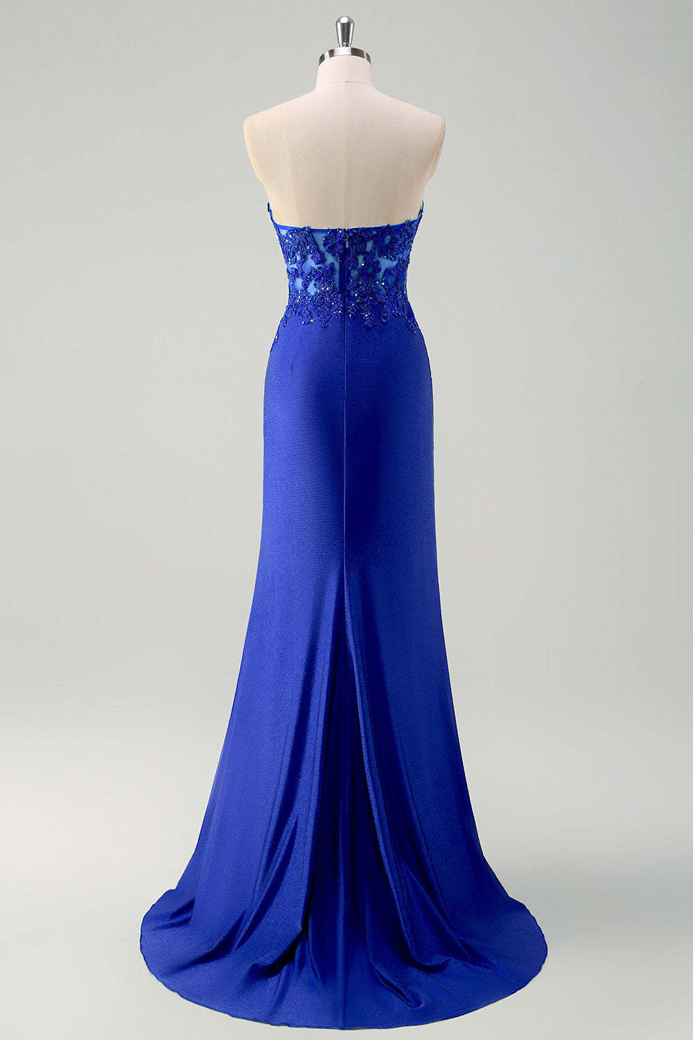 Green Mermaid Applique Strapless Ruched Prom Dress with Slit