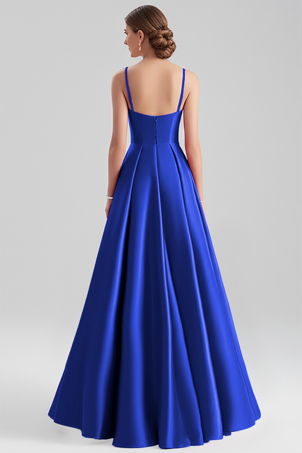 Black A Line Satin Spaghetti Straps Maxi Formal Dress