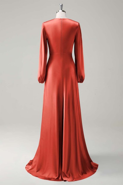 Sage Long Sleeves Satin A-Line Bridesmaid Dress