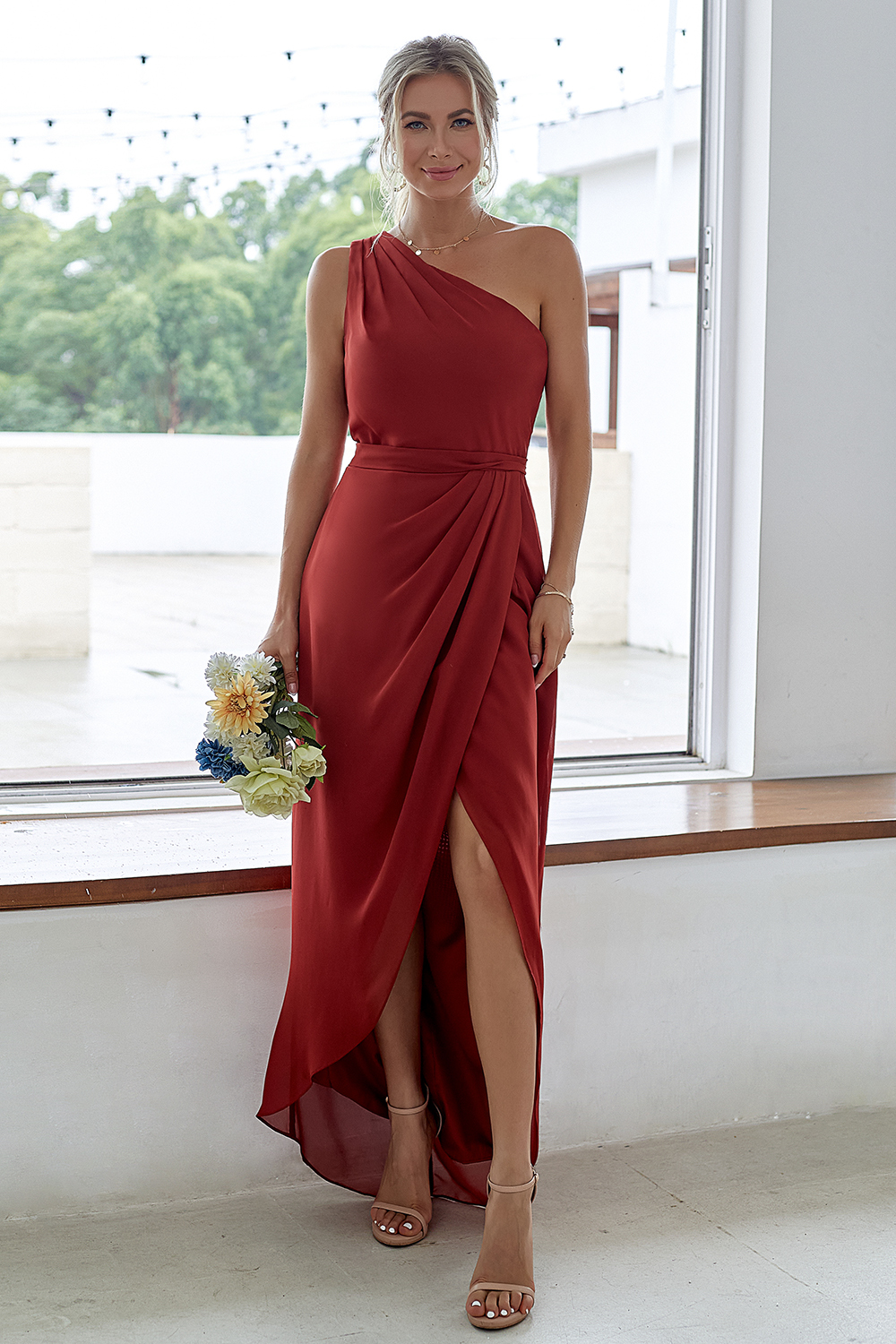 One-Shoulder Long Asymmetrical Bridesmaid Dress