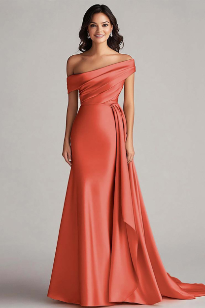 Champagne Satin Mermaid Sweep Train Formal Dress with Side Cape