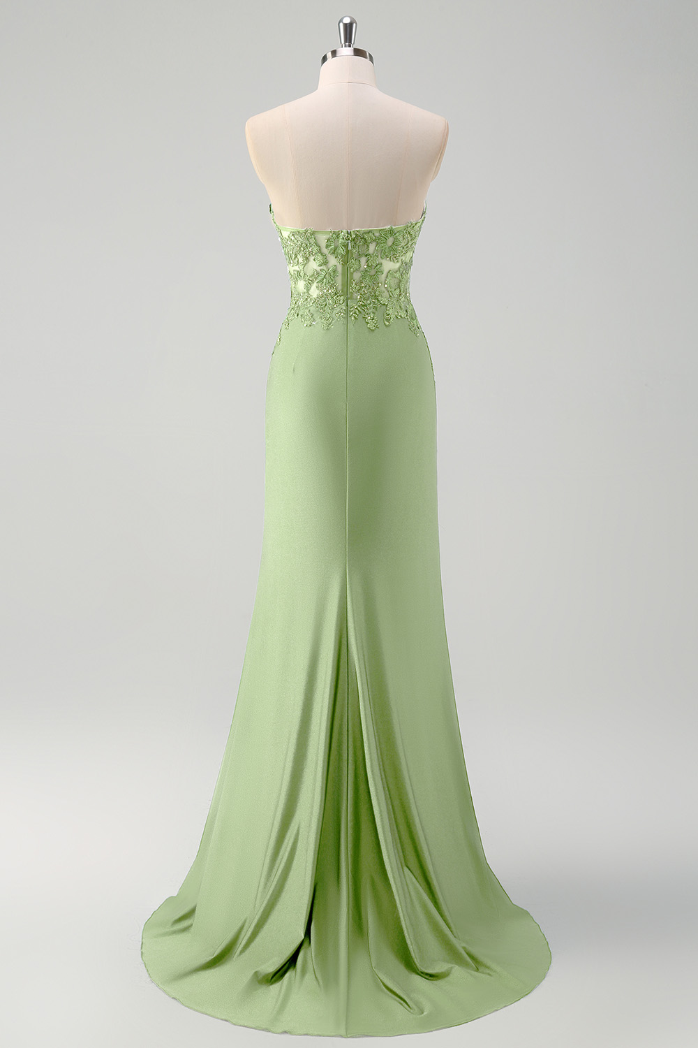 Green Mermaid Applique Sweetheart V-Neck Prom Dress with Slit