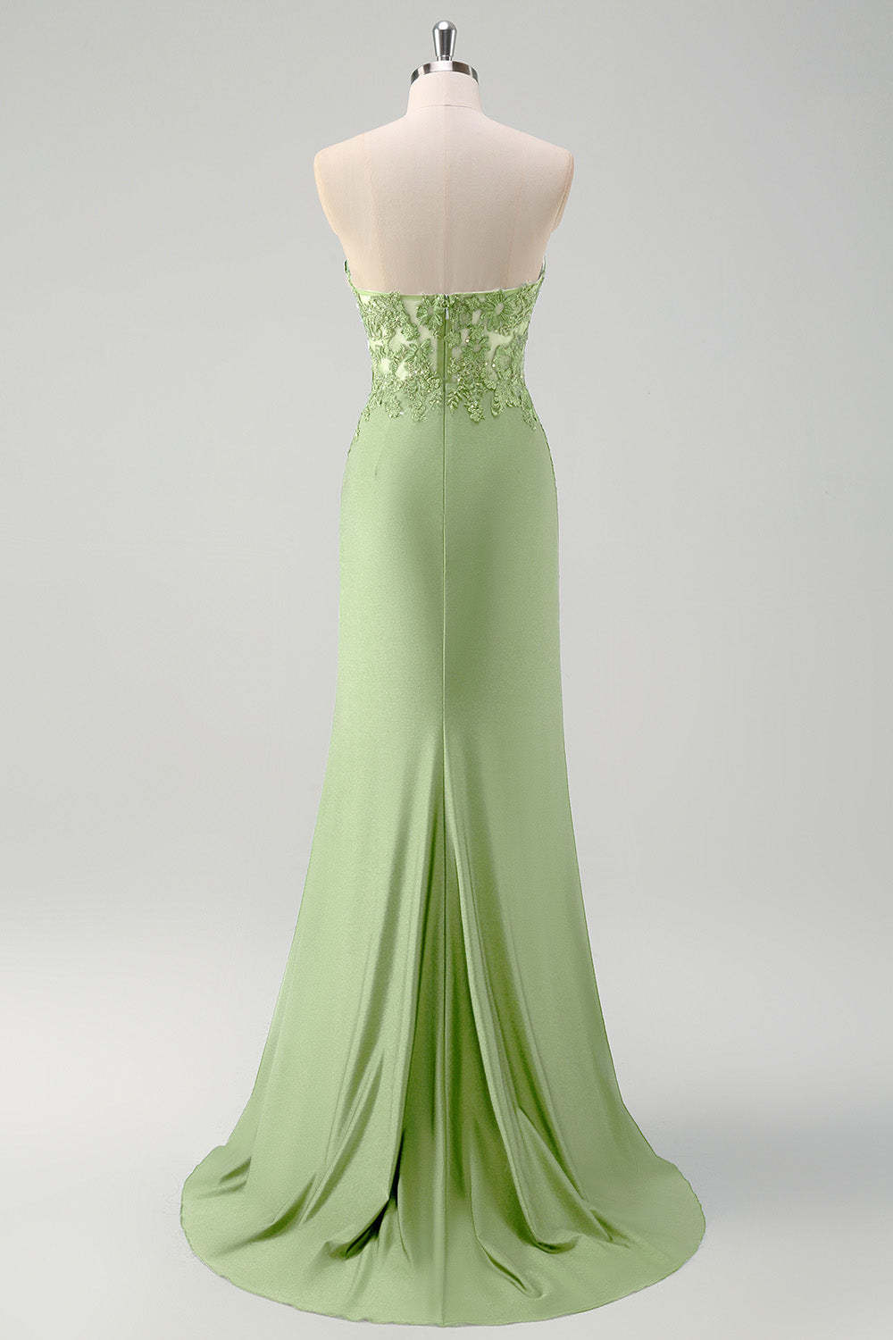 Green Mermaid Applique Strapless Ruched Prom Dress with Slit