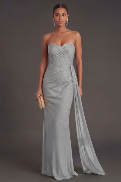 Leely Women Black Mermaid Sweetheart Ruched Maxi Formal Dress Backless Sleeveless Formal Dress