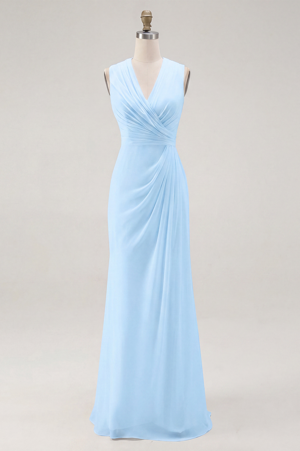 White Chiffon Sheath V-Neck Ruched Maxi Rehearsal Dinner Dress
