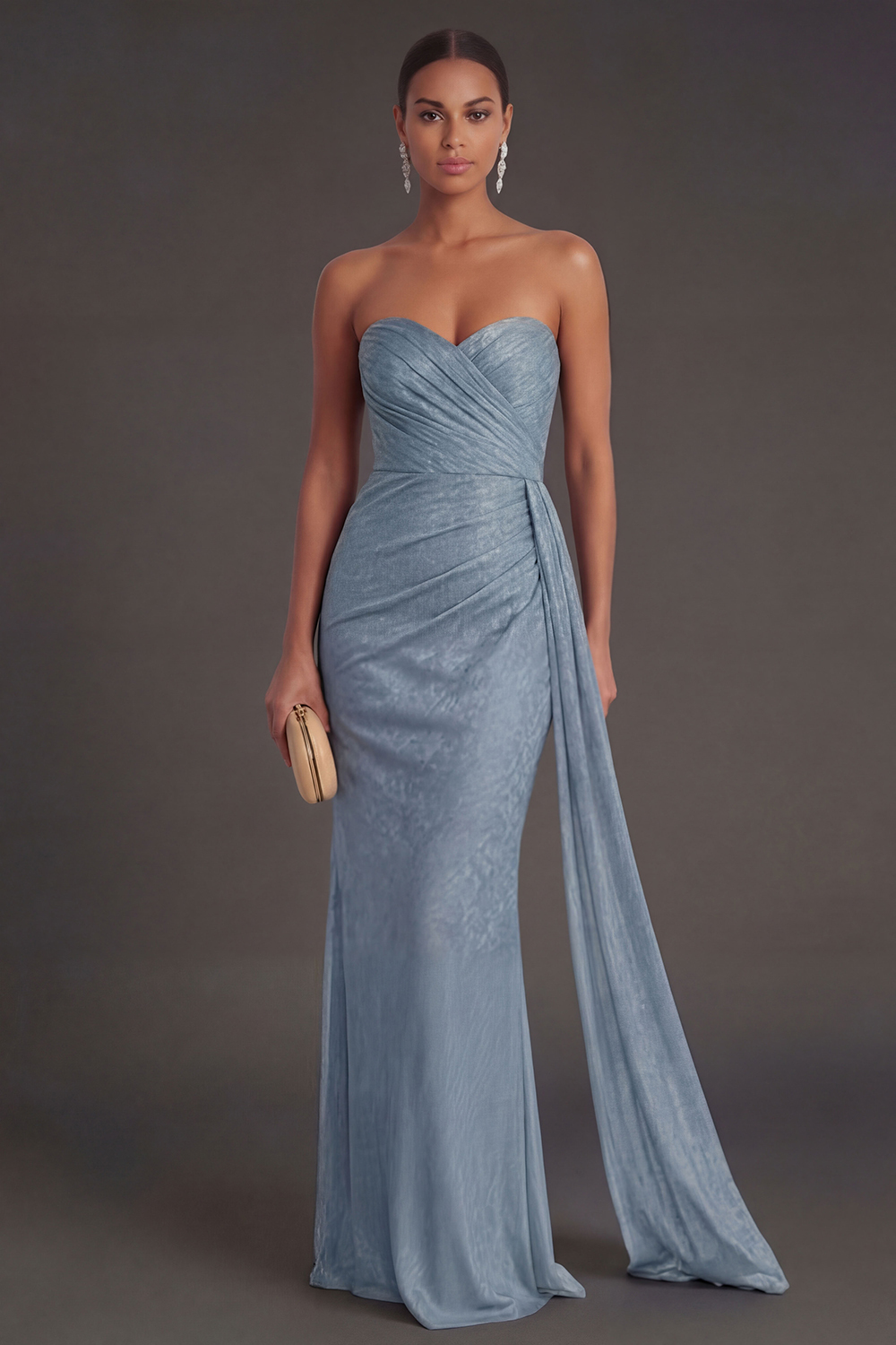 Black Mermaid Sweetheart Ruched Backless Maxi Formal Dress