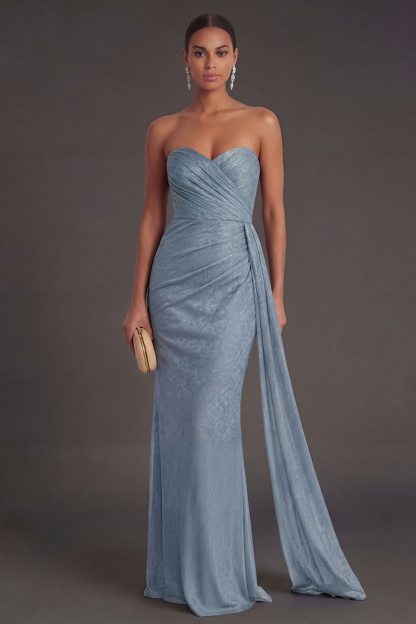 Black Mermaid Sweetheart Ruched Backless Maxi Formal Dress