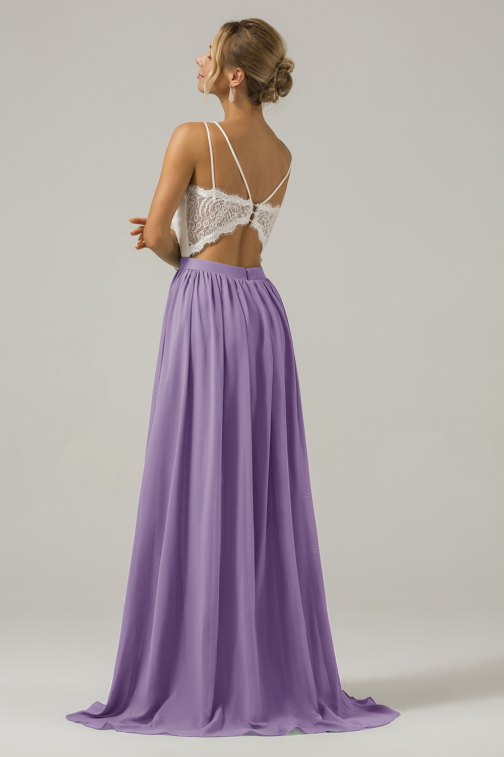 Eucalyptus A-Line Spaghetti Straps Pleated Long Bridesmaid Dress With Lace
