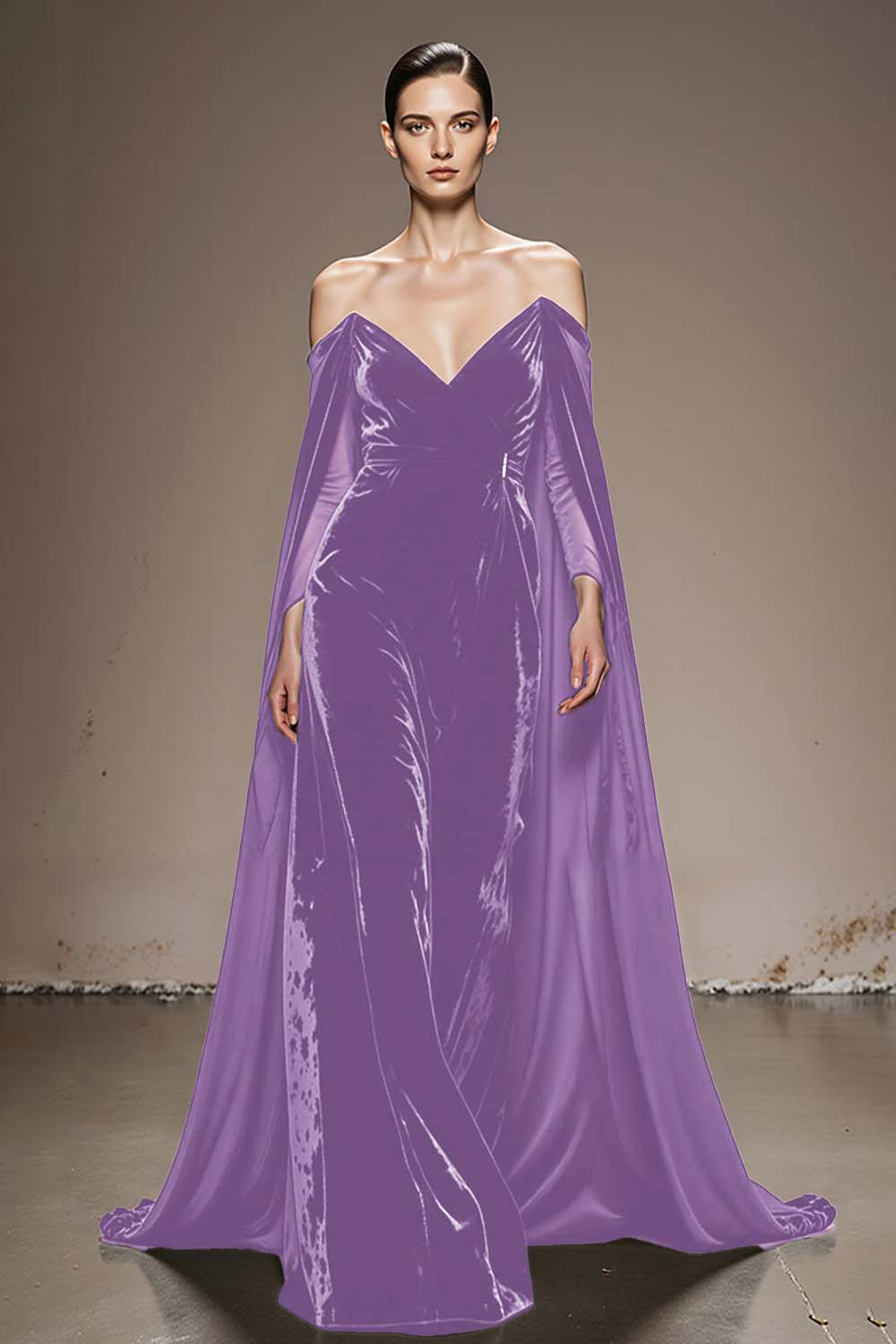 Black Velvet Off the Shoulder Long Evening Dress with Sleeves