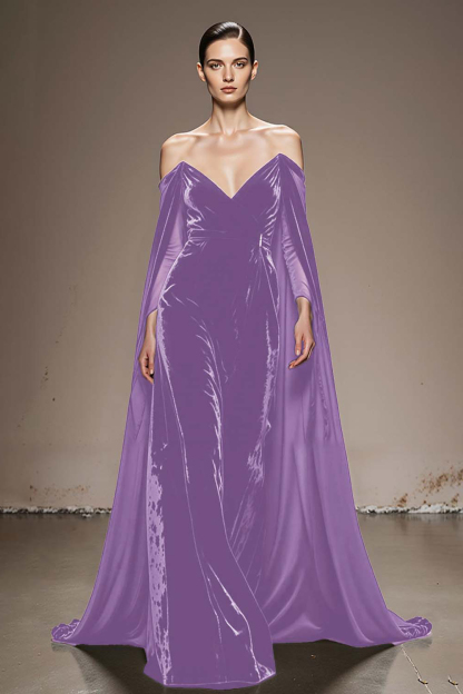 Black Velvet Off the Shoulder Long Evening Dress with Sleeves