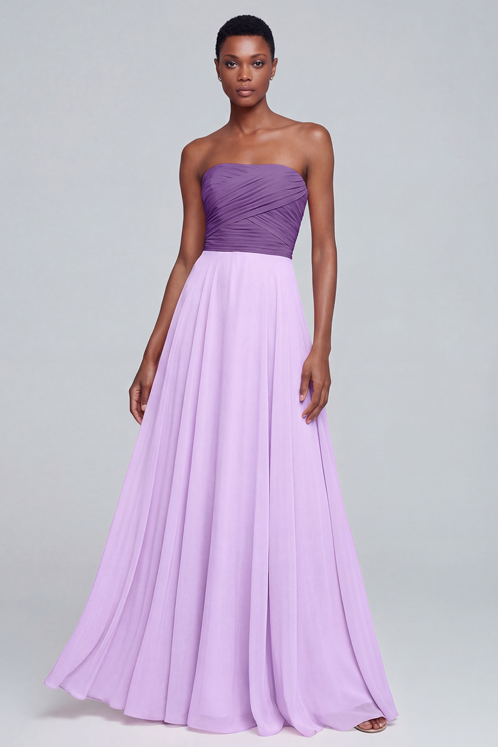 A Line Pink Strapless Ruched Long Formal Dress