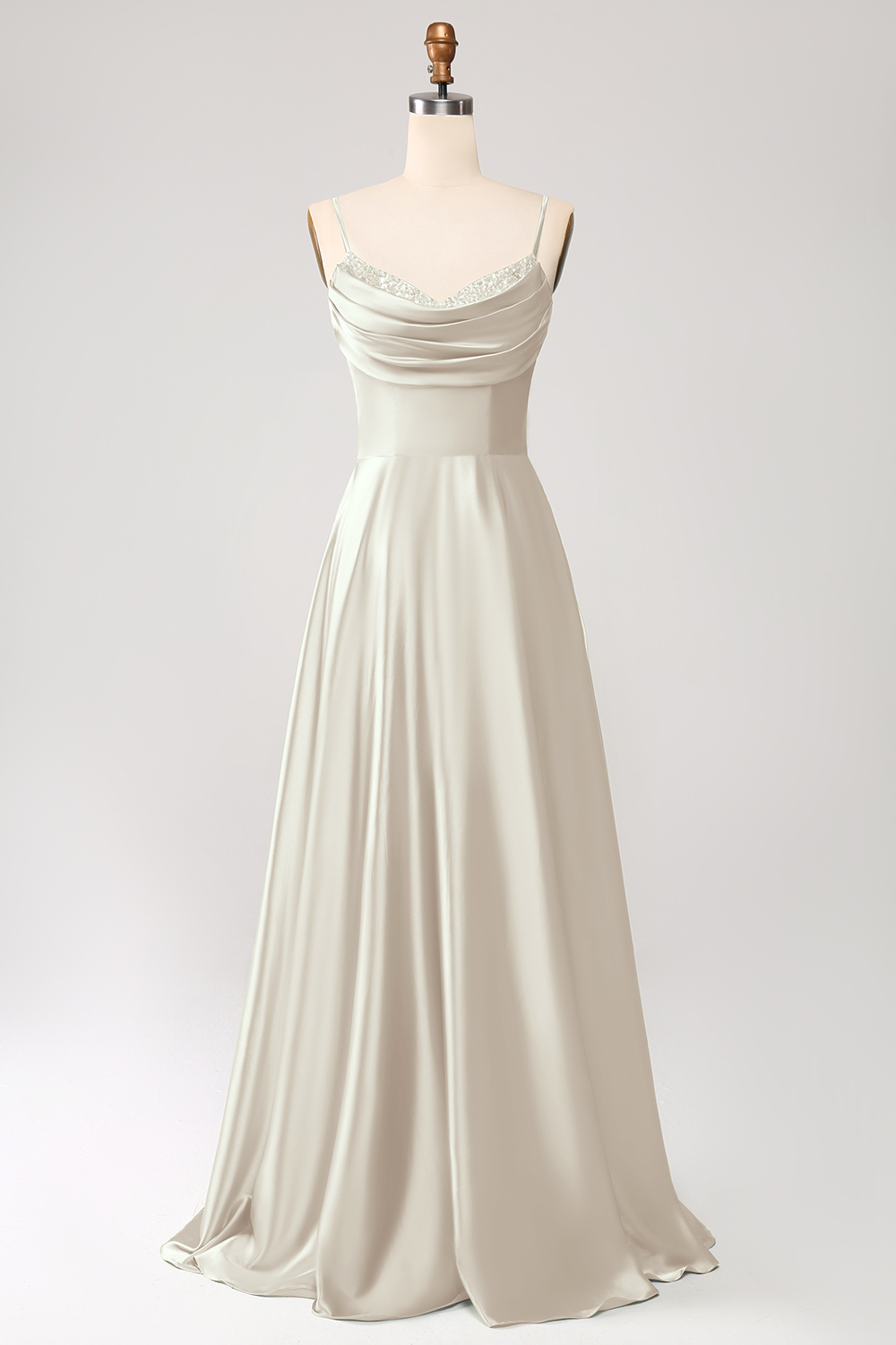 Green A Line Cowl Neck Prom Dress with Sequins