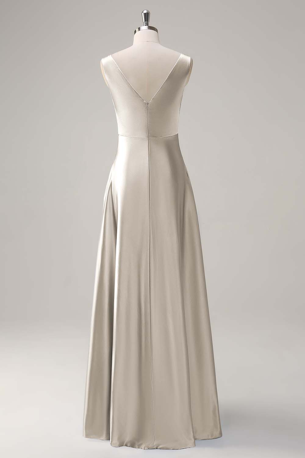 Simple Sky Blue V-Neck Satin A-Line Bridesmaid Dress