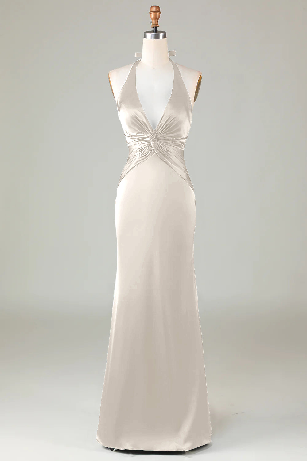 Dusty Blue Mermaid Halter Bridesmaid Dress