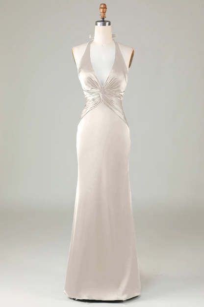 Dusty Blue Mermaid Halter Bridesmaid Dress