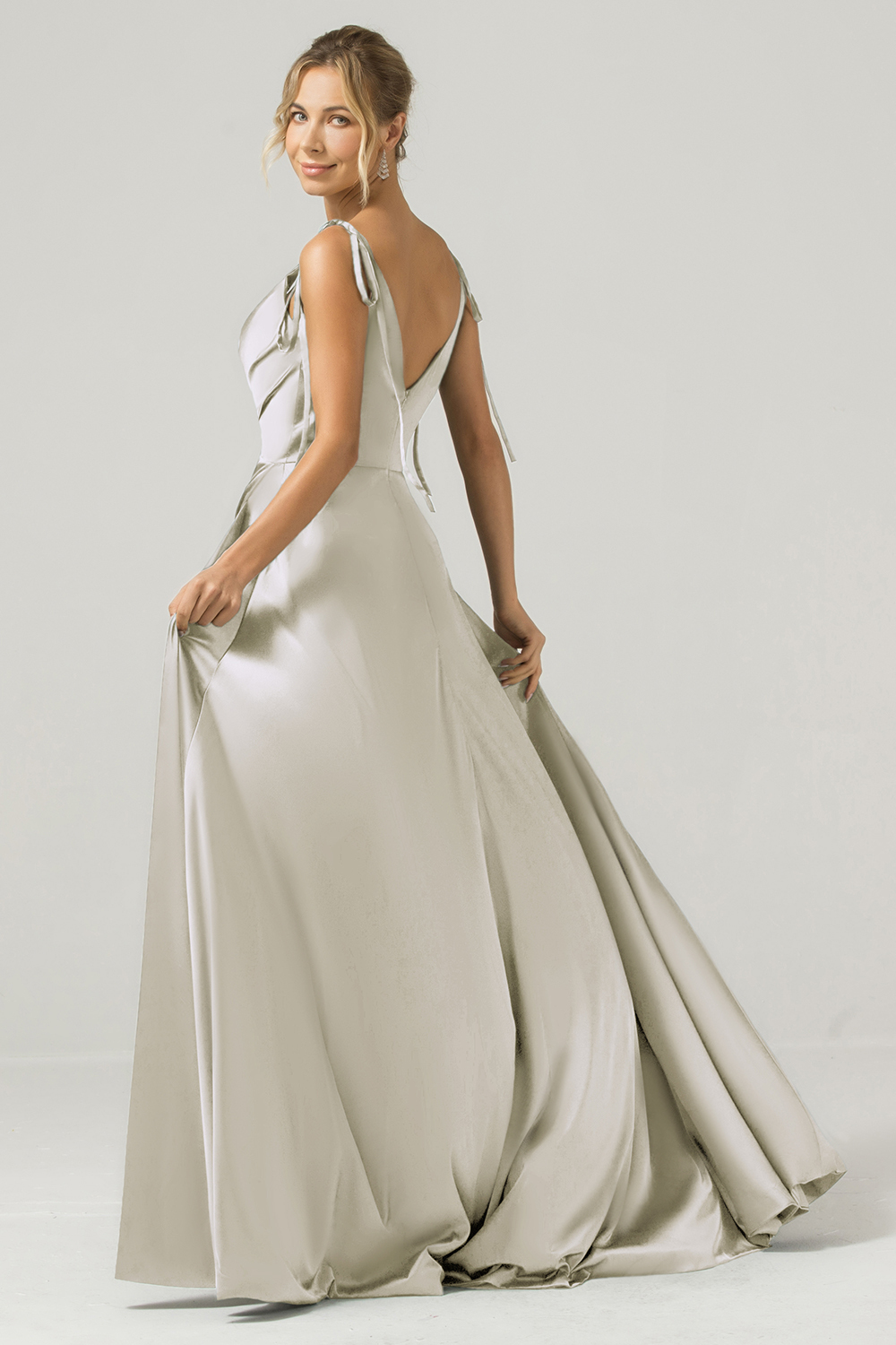 Dark Green A-Line Spaghetti Straps Satin Long Bridesmaid Dress With Slit