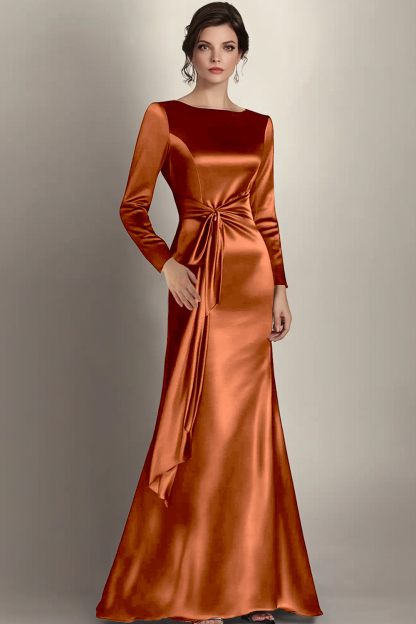 Elegant Satin Mermaid Black Mother of the Bride Dress with Sash