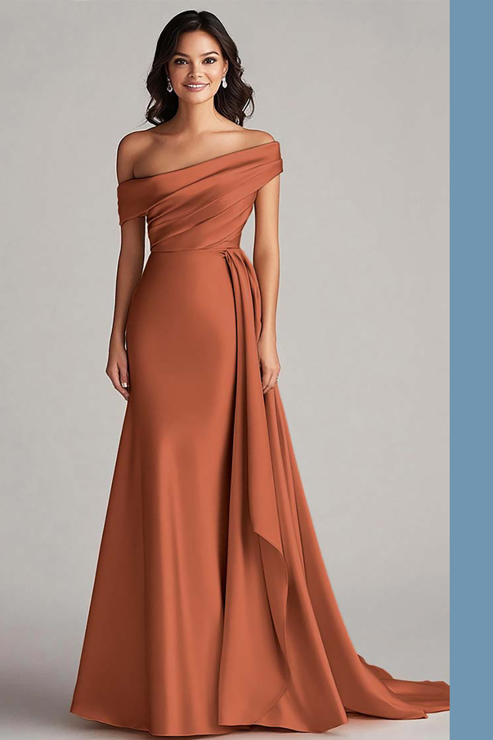 Champagne Satin Mermaid Sweep Train Formal Dress with Side Cape
