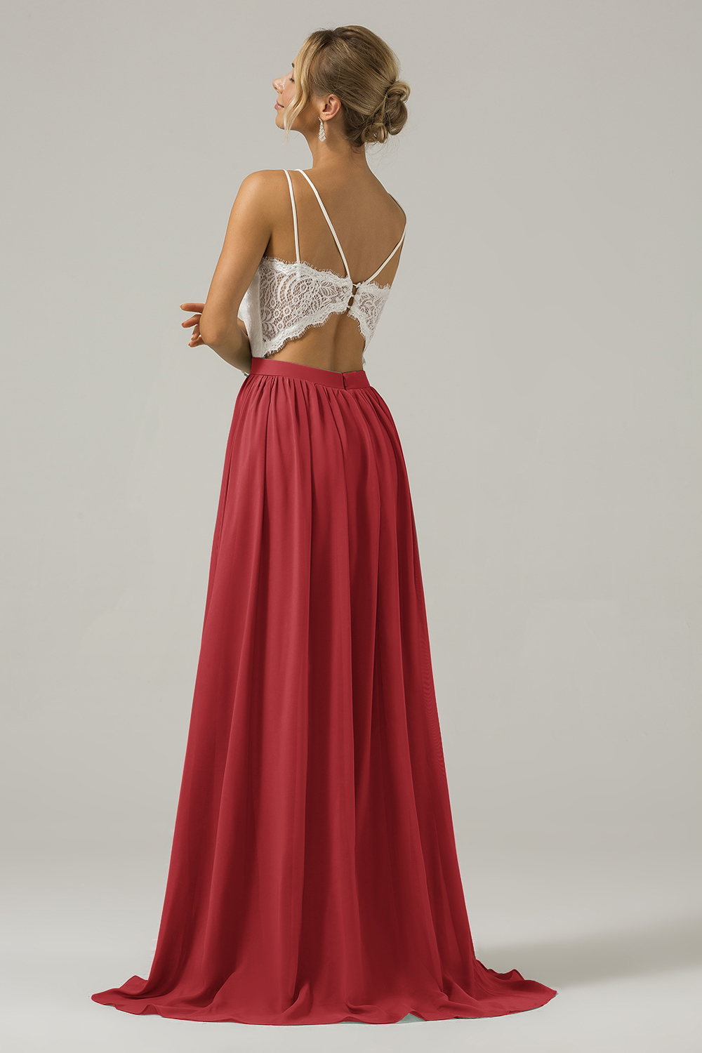 Eucalyptus A-Line Spaghetti Straps Pleated Long Bridesmaid Dress With Lace