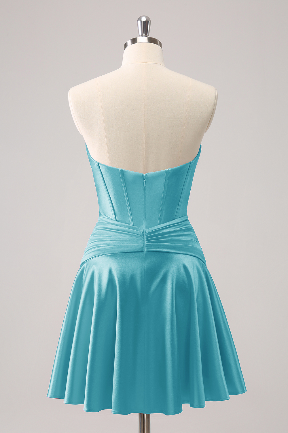 Burgundy Corset Pleated A Line Satin Short Homecoming Dress