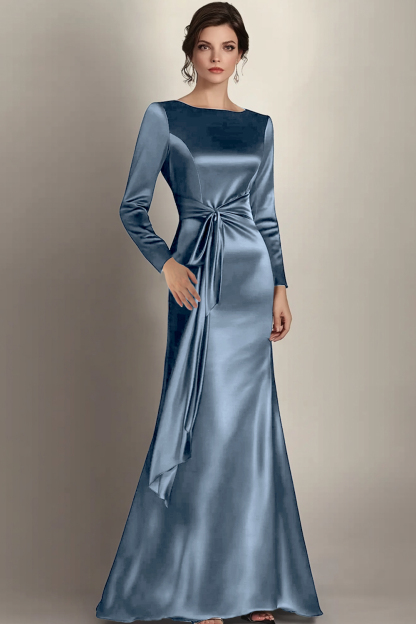 Elegant Satin Mermaid Black Mother of the Bride Dress with Sash