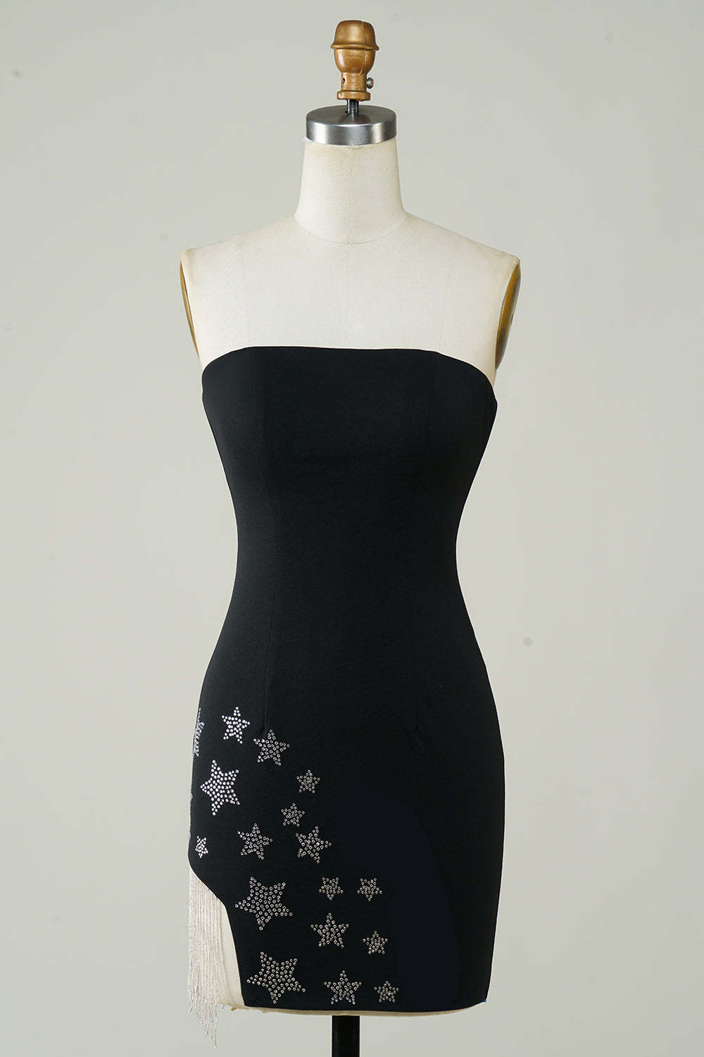 LEELY Women Sexy Black Homecoming Dress Stylish Sheath Strapless Rhinestone Cocktail Dress