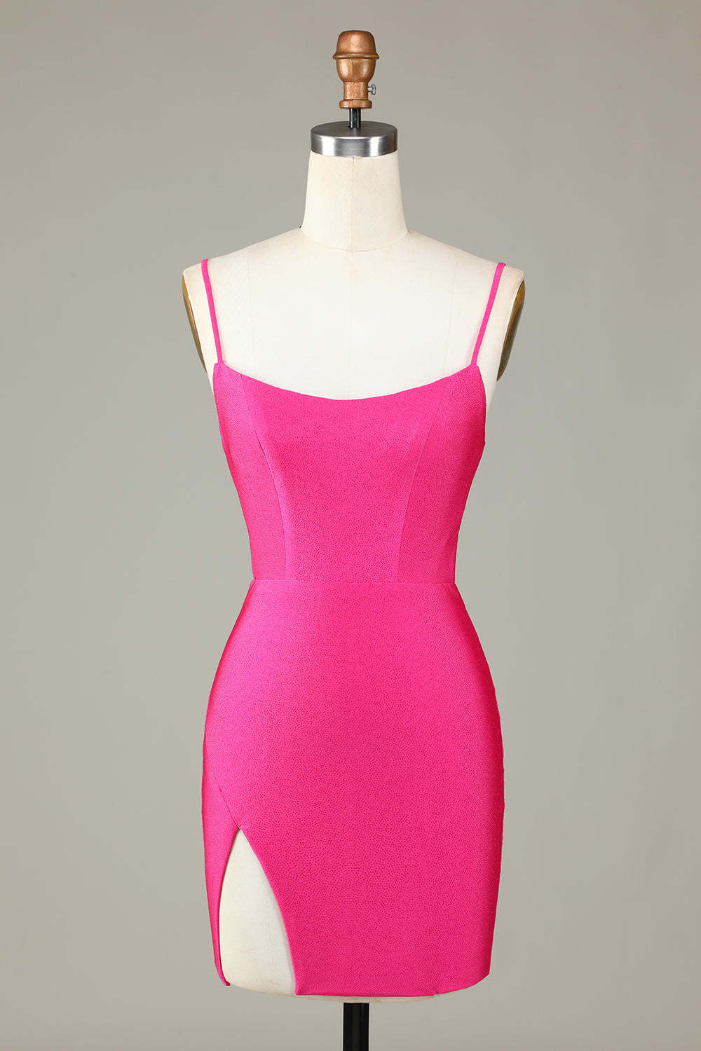LEELY Women Sleek Tight Sequins Homecoming Dress Fuchsia Lace-Up Straps Mini Party Dress