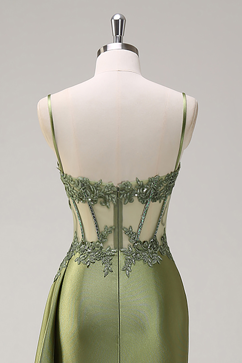 Silver Sweetheart Corset Applique Mermaid Satin Long Prom Dress