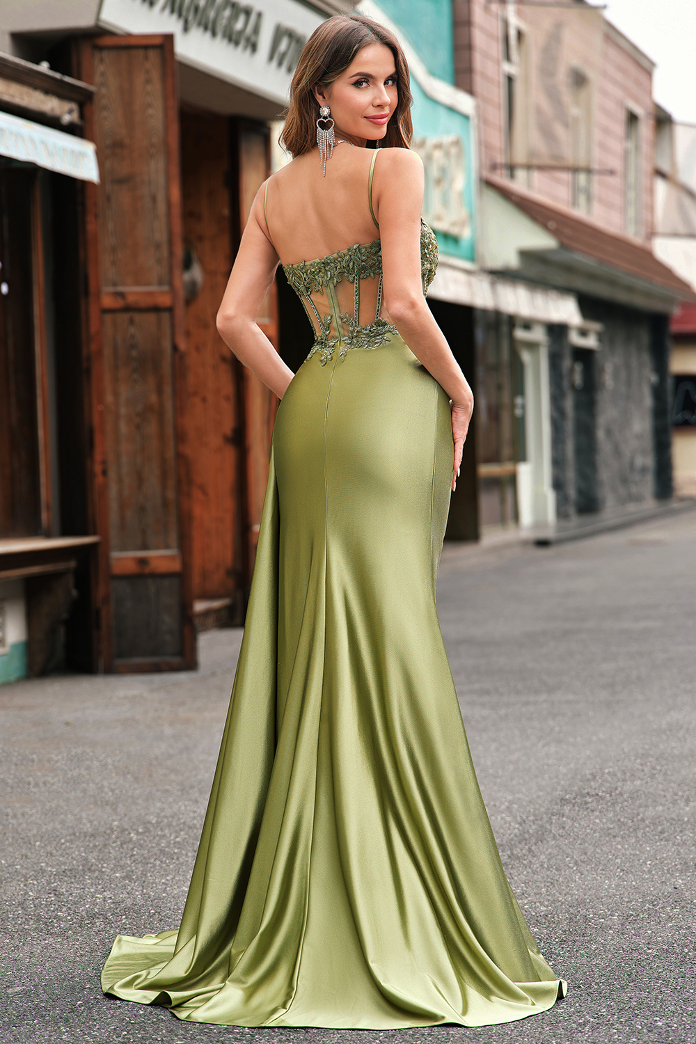 Silver Sweetheart Corset Applique Mermaid Satin Long Prom Dress
