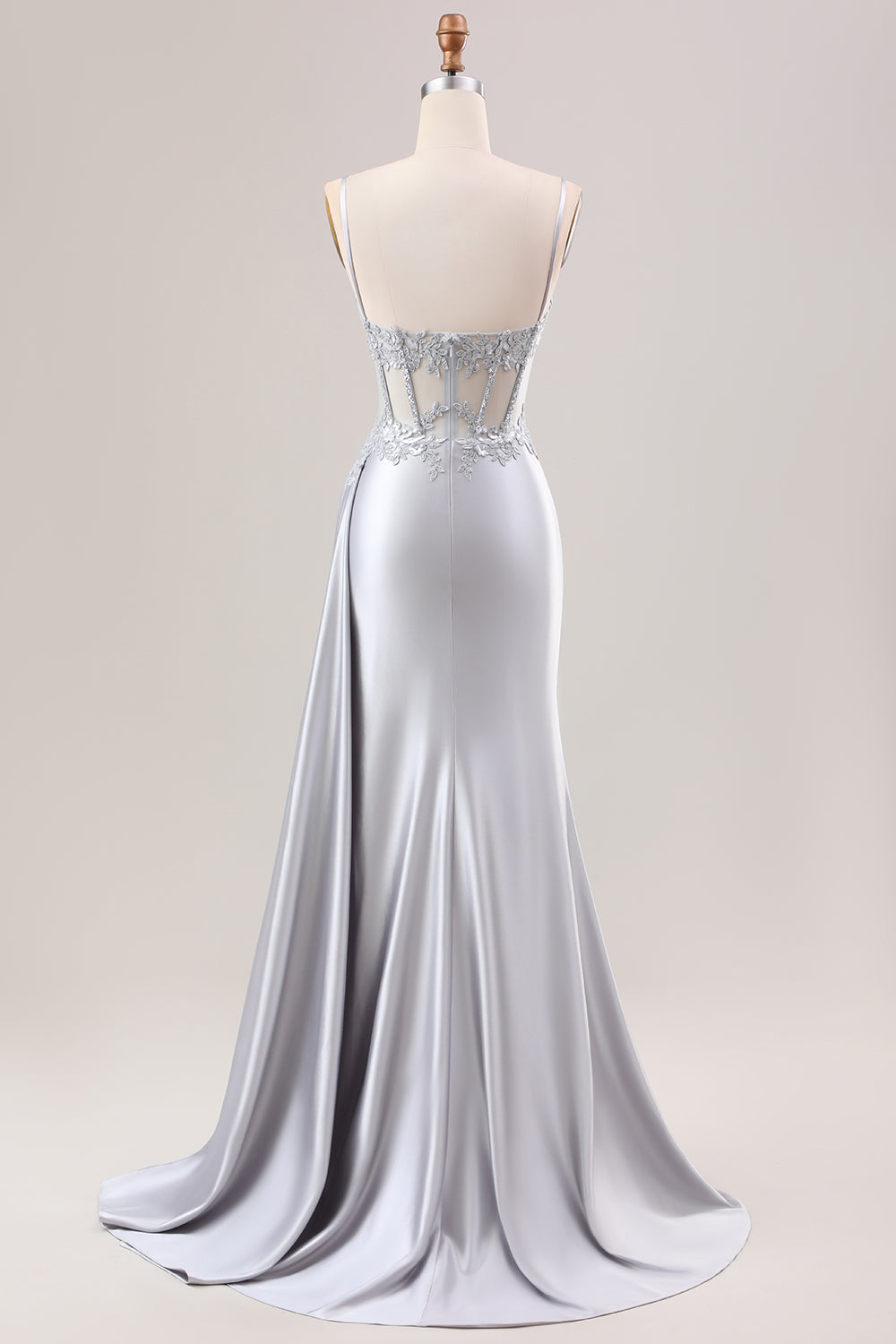 Silver Sweetheart Corset Applique Mermaid Satin Long Prom Dress