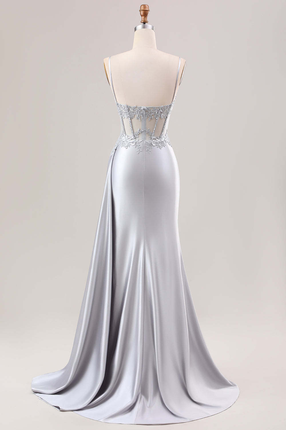 Silver Sweetheart Corset Applique Mermaid Satin Long Prom Dress