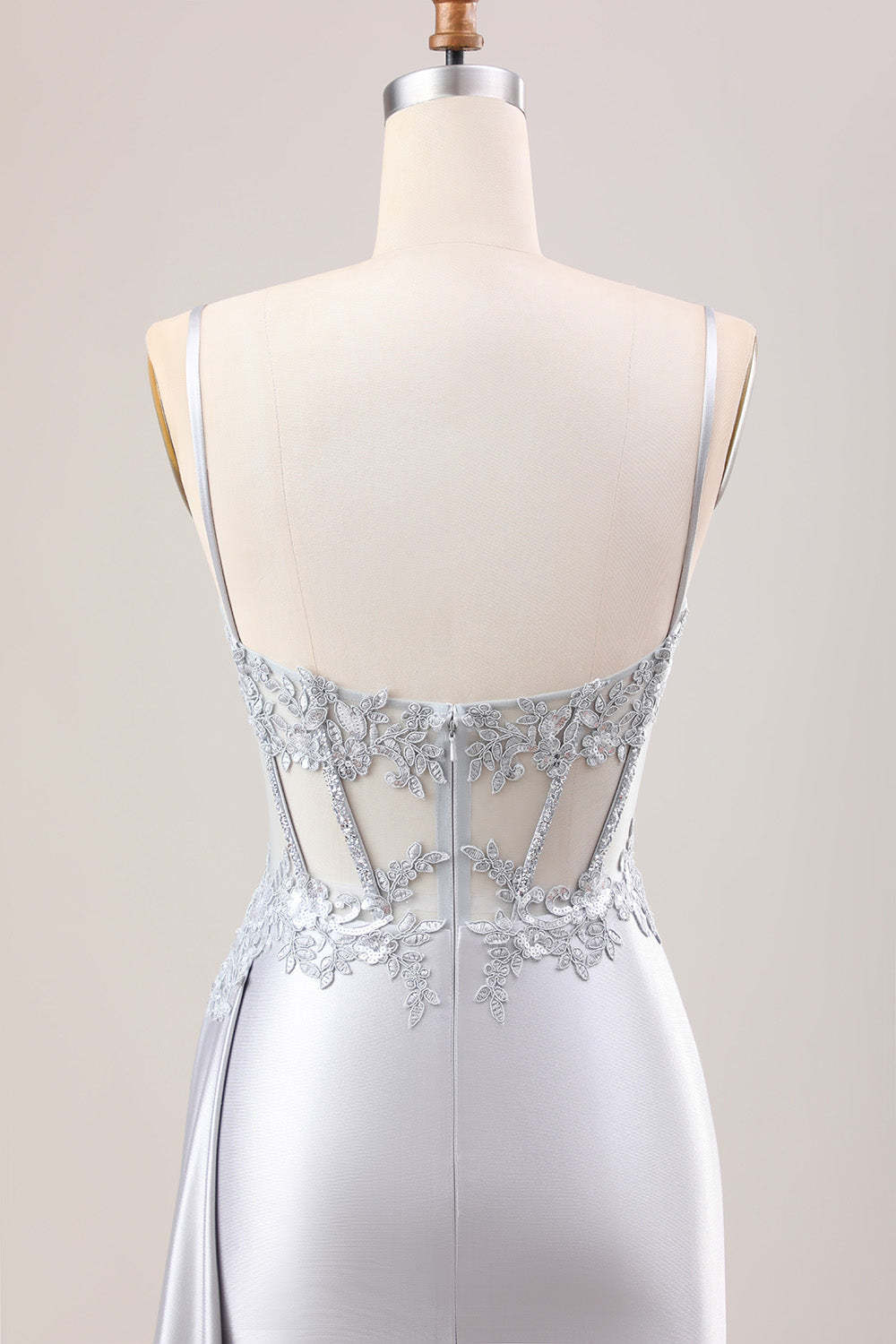 Silver Sweetheart Corset Applique Mermaid Satin Long Prom Dress