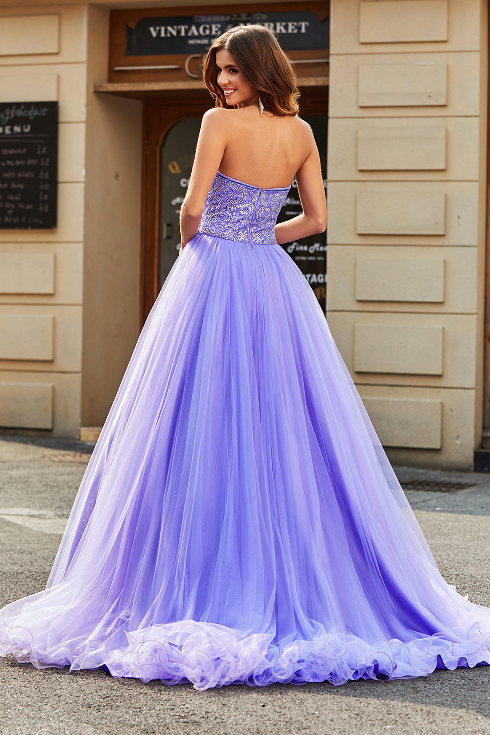 Stunning Lilac A Line Strapless Long Prom Dress With Appliques