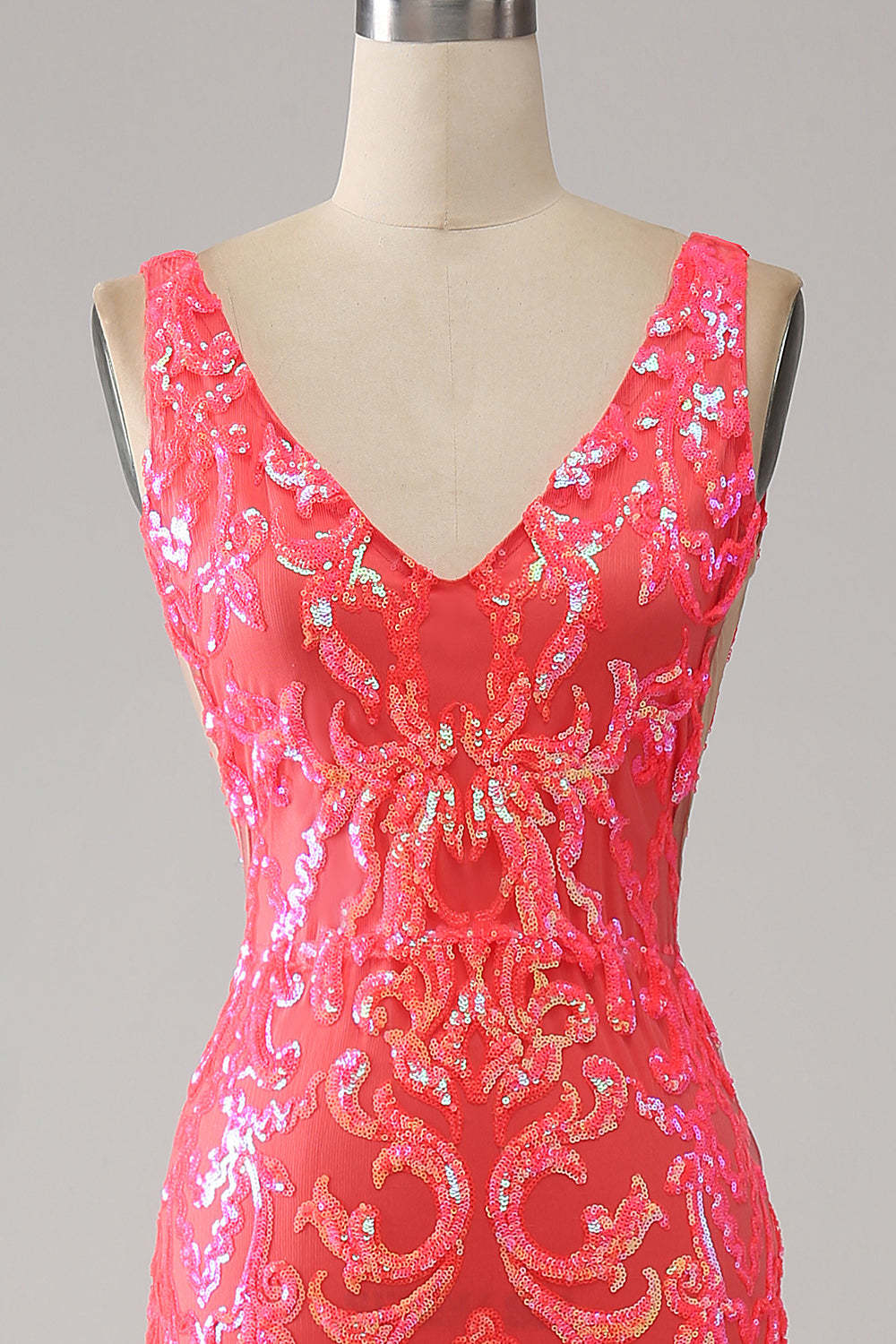 Orange Charming Mermaid Deep V Neck Sparkly Sequin Prom Dress with Embroidery