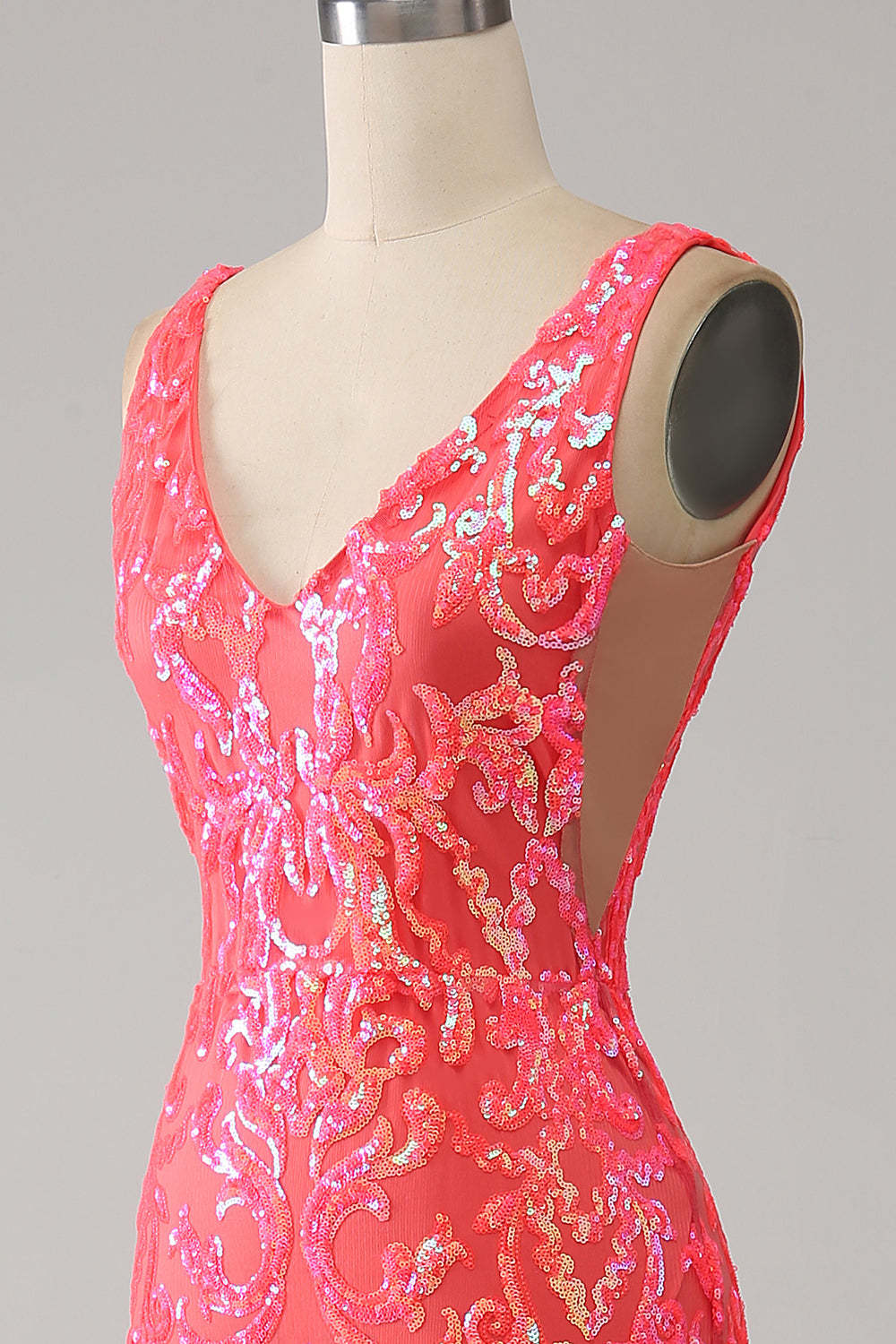 Orange Charming Mermaid Deep V Neck Sparkly Sequin Prom Dress with Embroidery