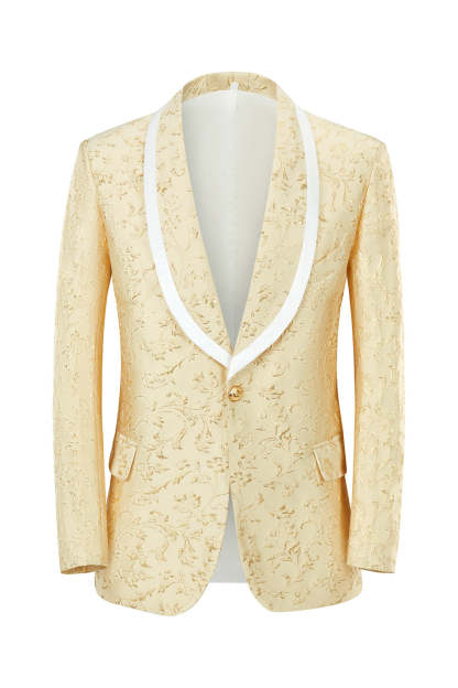 Champagne Shawl Lapel One Button Jacquard Men's Prom Suits