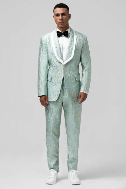 Leely 2 Piece Mint Men's Prom Suit with Pattern