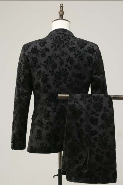 3 Piece Black Peak Lapel Jacquard Men's Prom Suits