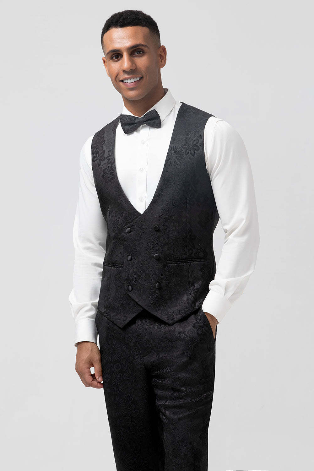 Peak Lapel Dark Blue Jacquard Men's Prom Wedding Party Suits