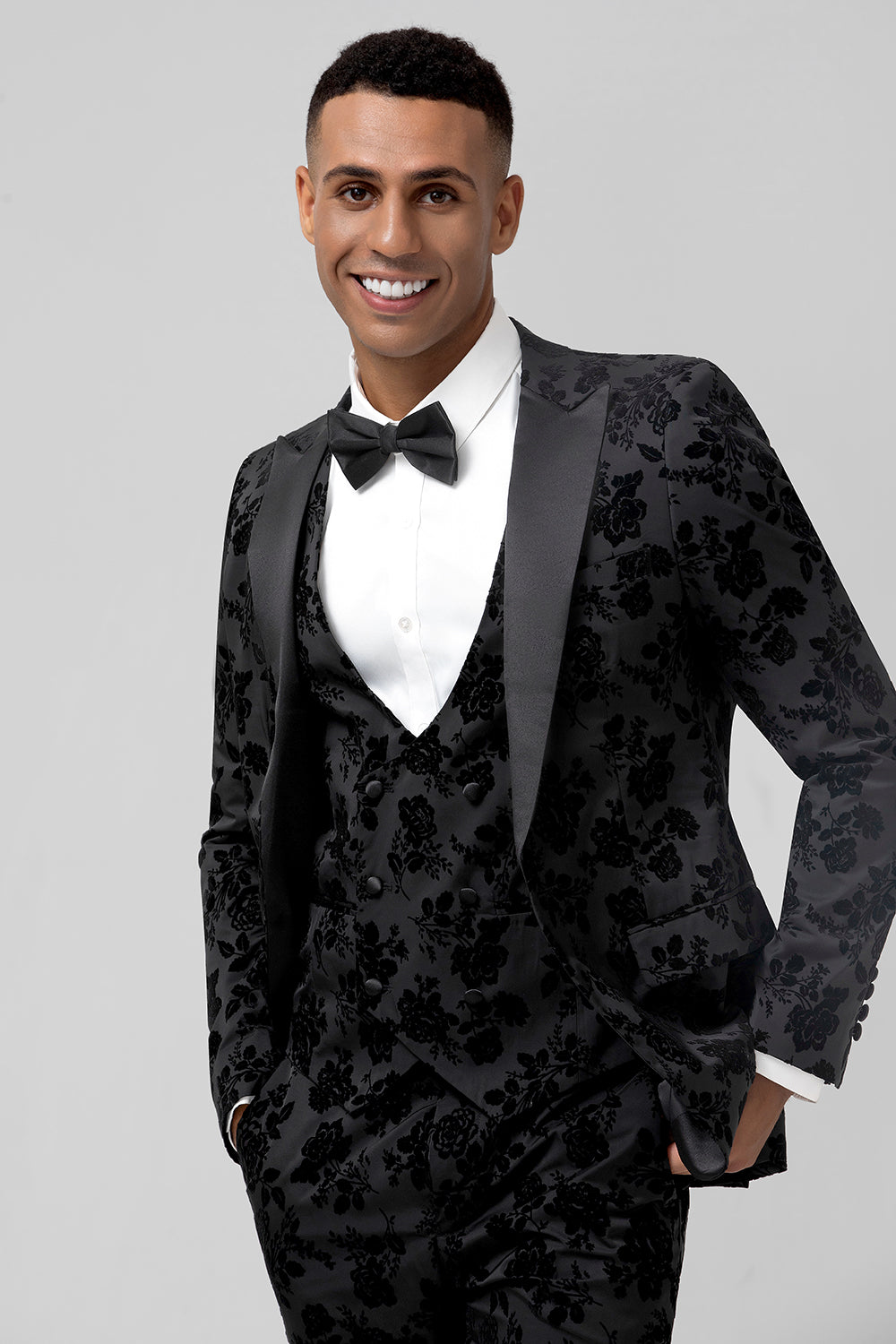 3 Pieces Black Embroidery Mne's Prom Suits