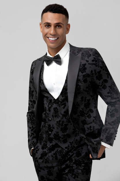 3 Pieces Black Embroidery Mne's Prom Suits