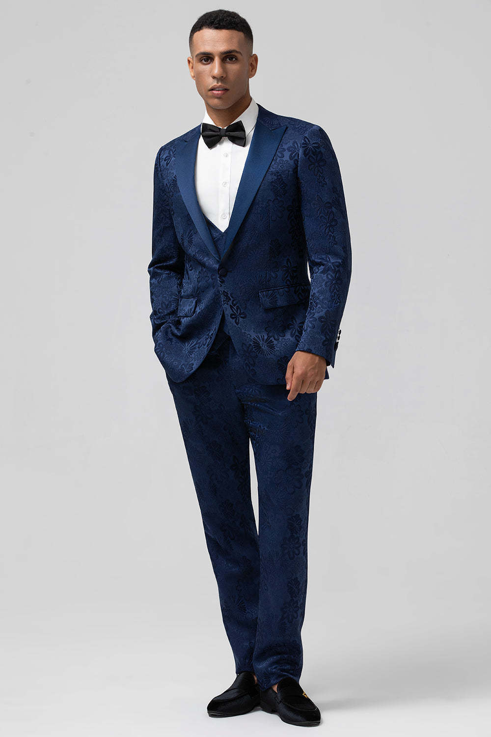 Light Pink 3 Piece Peak Lapel Jacquard One Button Men's Prom Suits