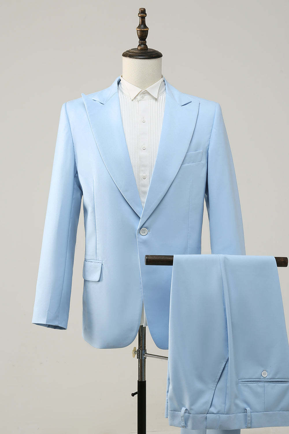 Leely Men Light Blue Men's Prom Suits Peak Lapel One Button Wedding Suits
