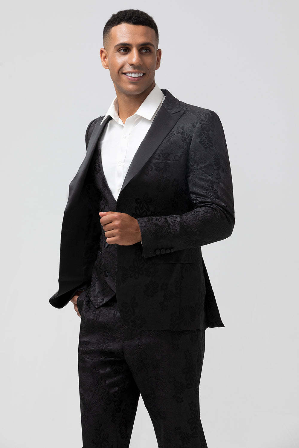 3 Pieces Black Embroidery Men's Formal Suit