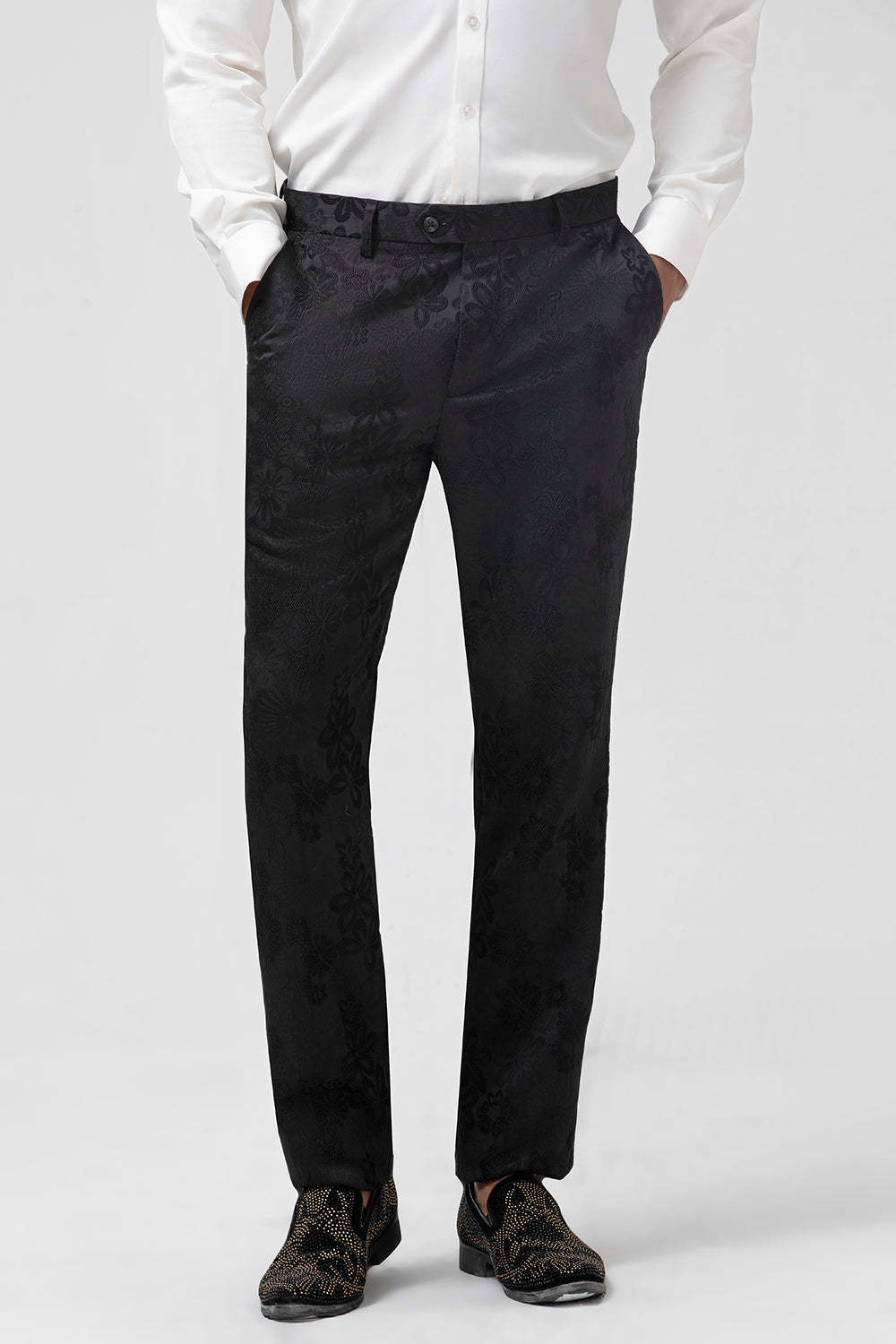 3 Pieces Black Embroidery Men's Formal Suit