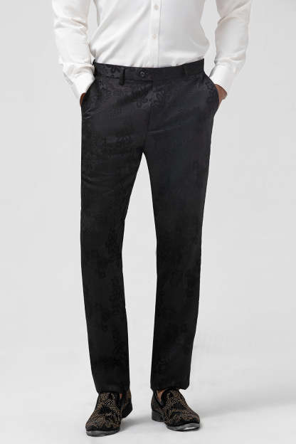 3 Pieces Black Embroidery Men's Formal Suit