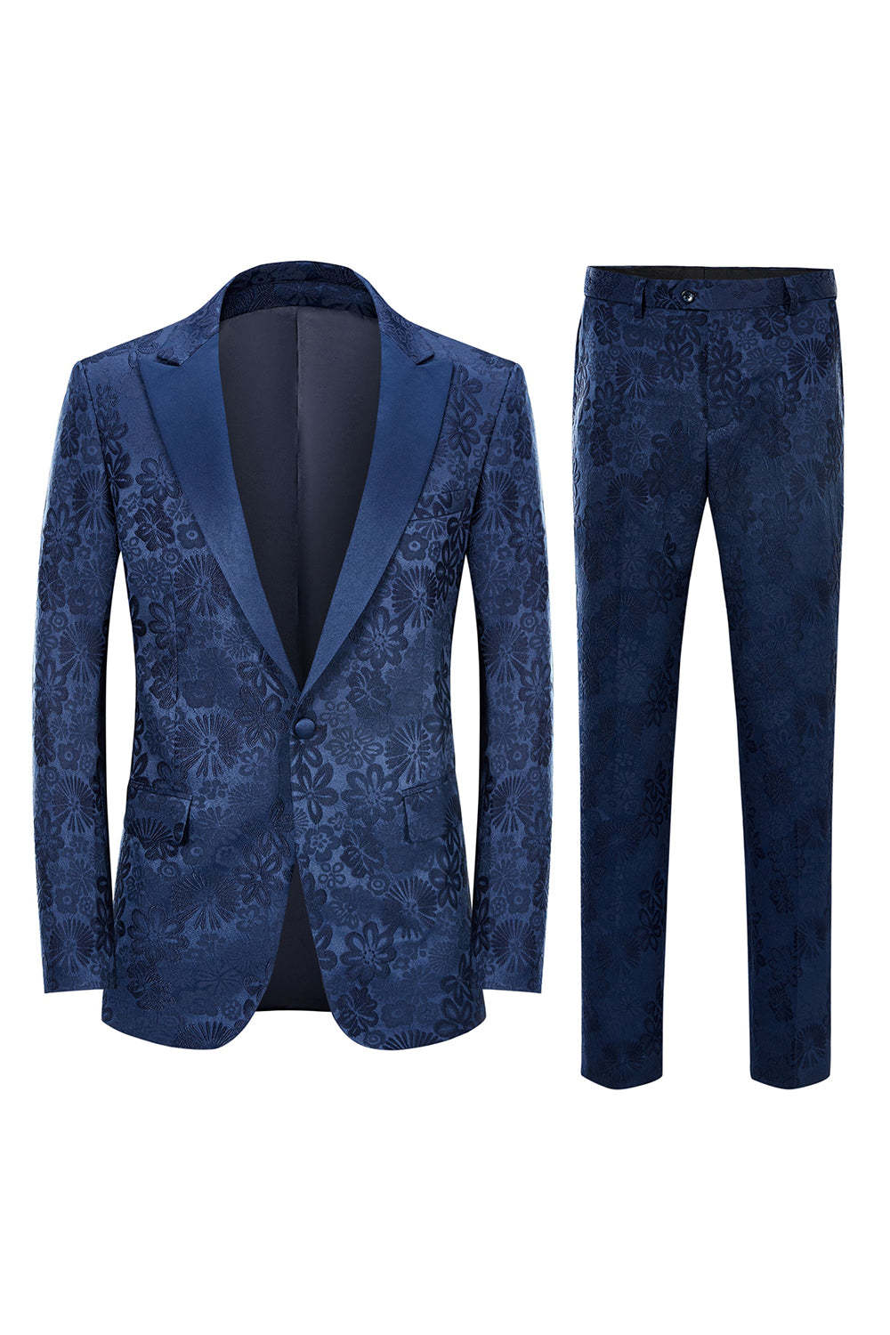 Leely Dark Blue Men's Prom Wedding Party Suits Peak Lapel Jacquard One Button Homecoming Tuxedos