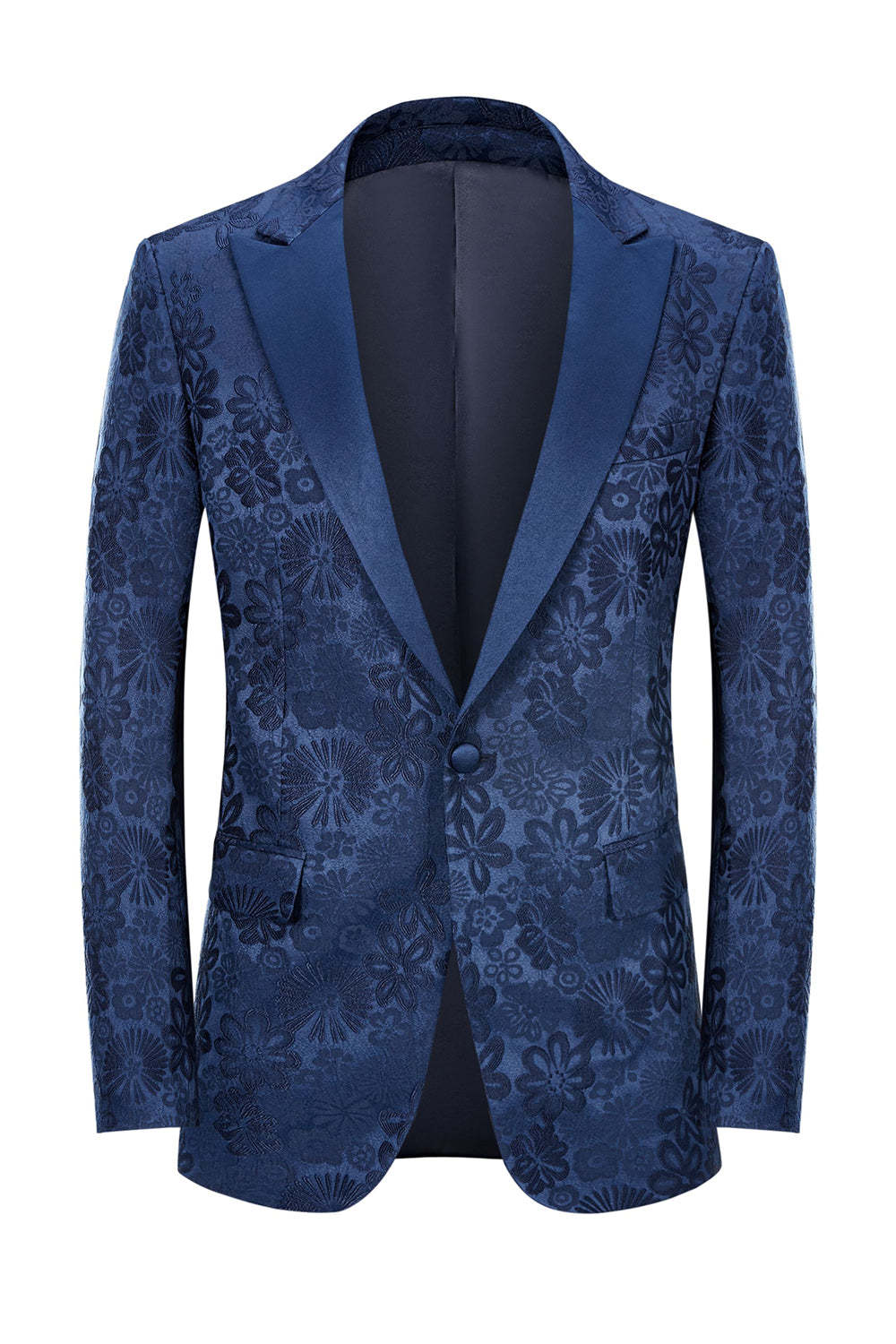 Peak Lapel Dark Blue Jacquard Men's Prom Wedding Party Suits
