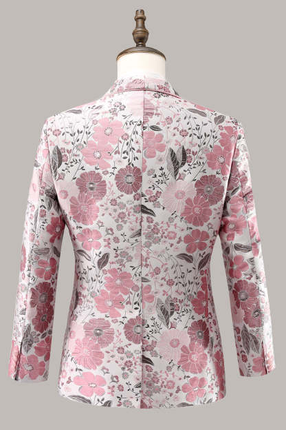 Pink Shawl Lapel Jacquard One Button Men's Prom Blazer